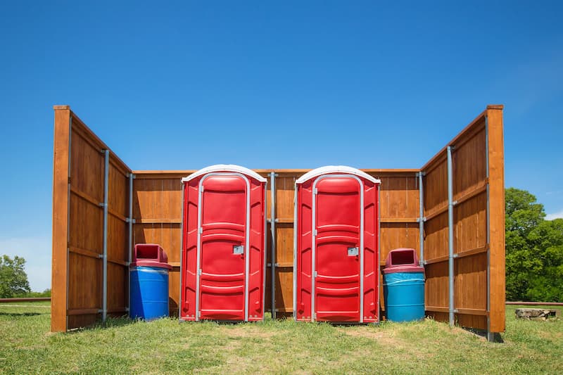 Short-term porta potty units staged for delivery in Wheaton, Illinois
